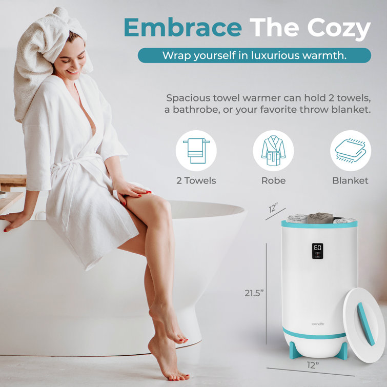 SereneLife White and Blue Bucket Towel Warmer with Timer