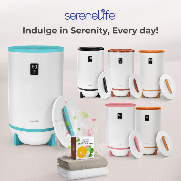 SereneLife White and Blue Bucket Towel Warmer with Timer