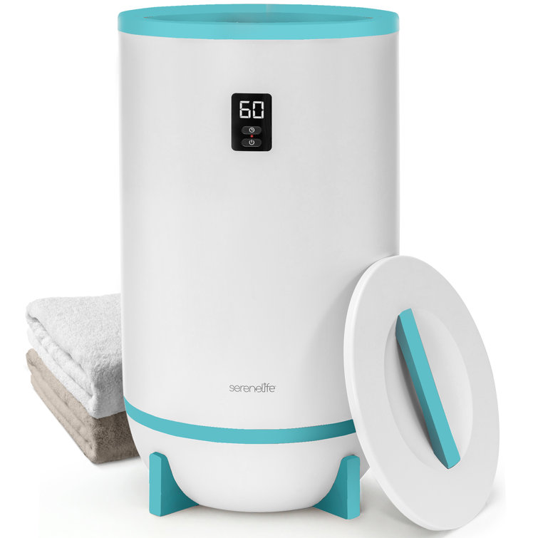 SereneLife White and Blue Bucket Towel Warmer with Timer