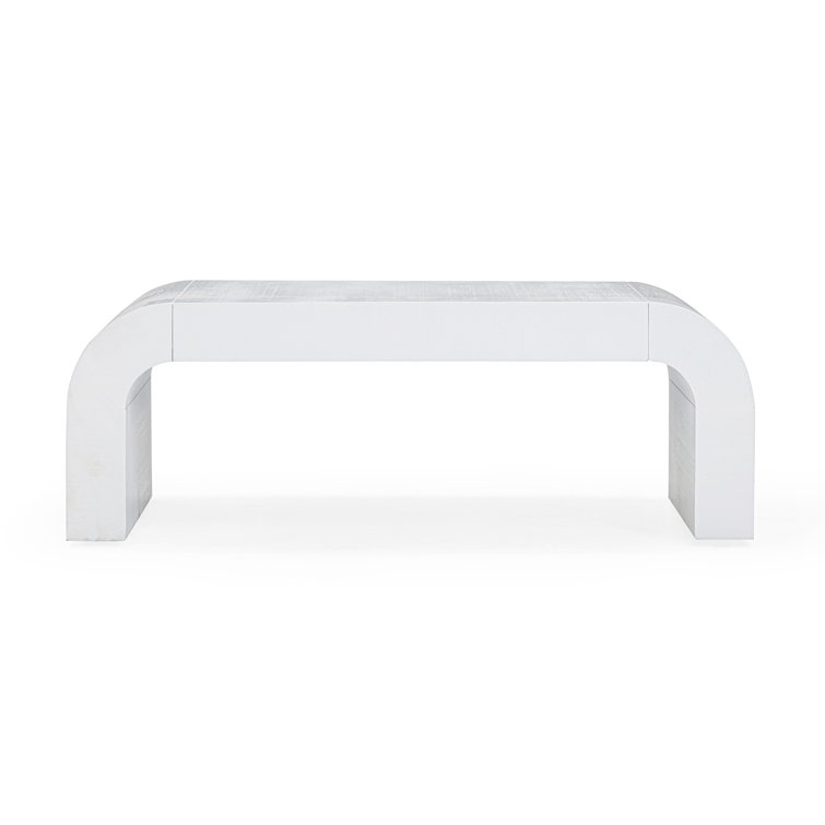 White Acacia Wood Rectangular Coffee Table with Rounded Legs