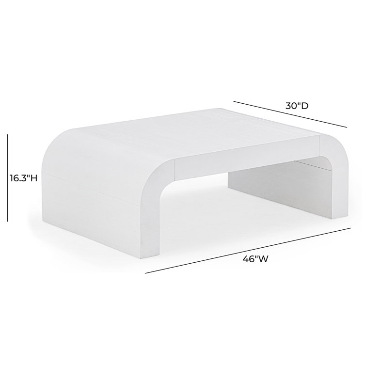 White Acacia Wood Rectangular Coffee Table with Rounded Legs