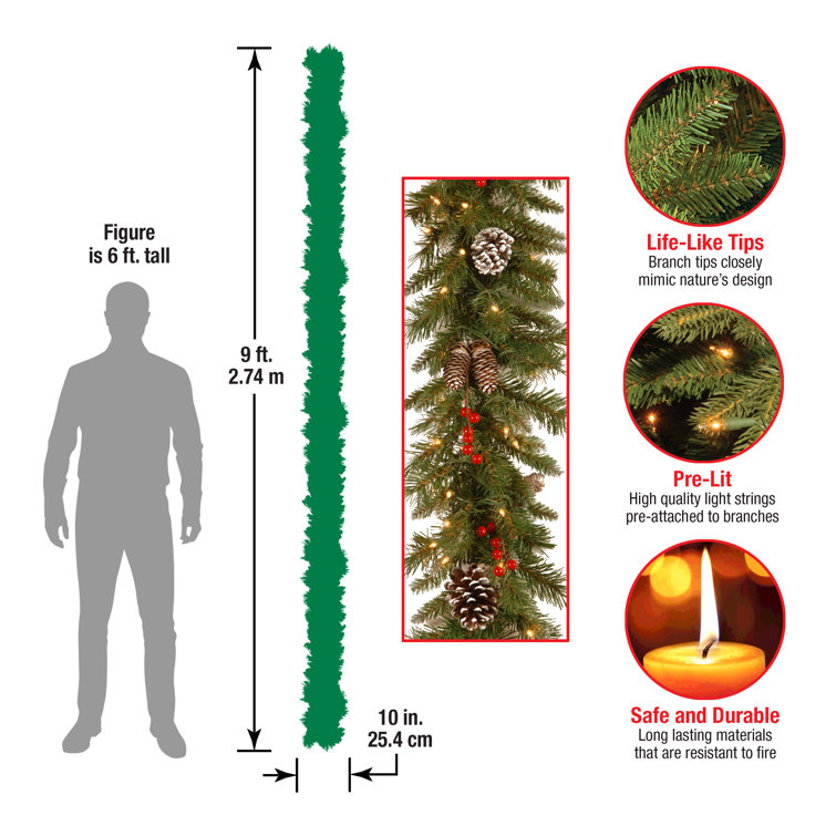 9-Foot Green Artificial Garland with Pine Cones and Red Berries