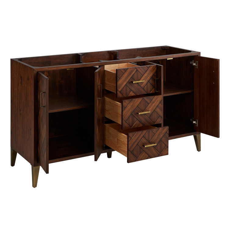 Patzi 60" Chocolate Bark Brown Double Basin Vanity Set with Carrara Marble Top
