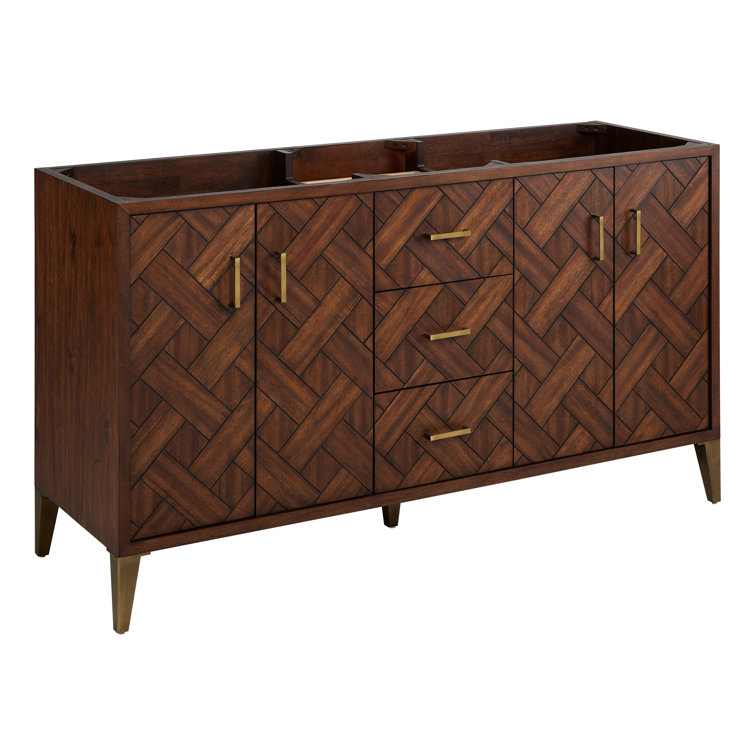 Patzi 60" Chocolate Bark Brown Double Basin Vanity Set with Carrara Marble Top