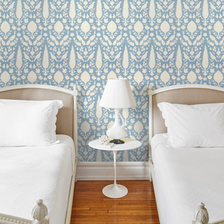 Bisque Non-Pasted Paper Wallpaper with Flora and Fauna Silhouettes