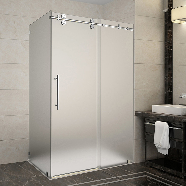 Langham 48" x 75" Frosted Glass Frameless Sliding Shower Enclosure