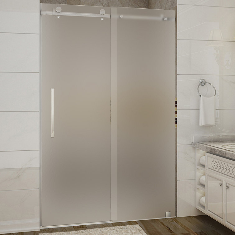Moselle 48'' x 75'' Chrome Frameless Sliding Shower Door with Frosted Glass
