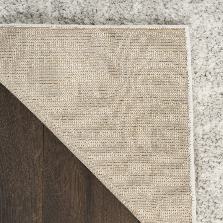 Ivory Grey Abstract Shag Synthetic Rectangular Rug 3'11" x 5'11"