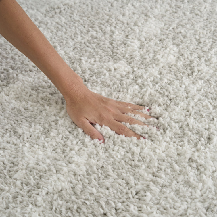Ivory Grey Abstract Shag Synthetic Rectangular Rug 3'11" x 5'11"