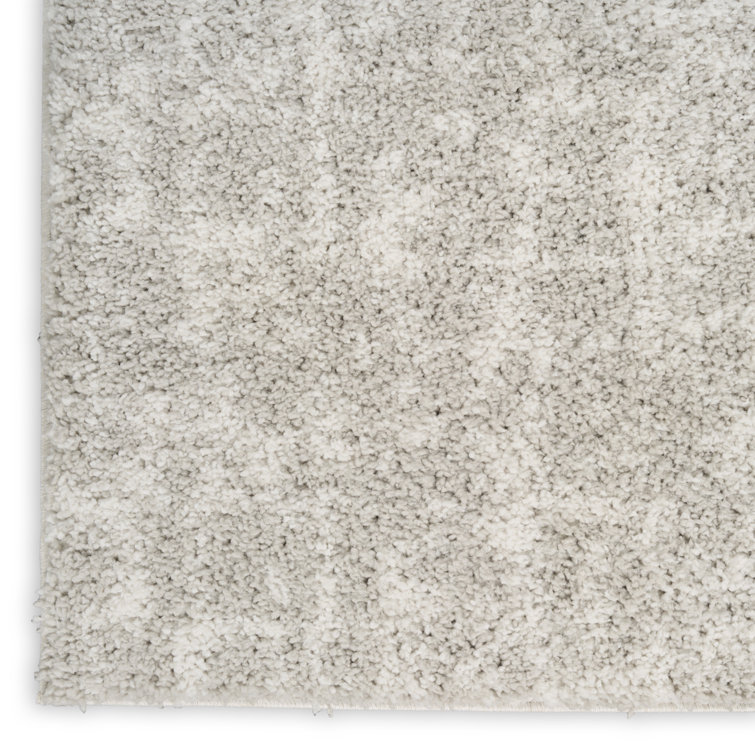 Ivory Grey Abstract Shag Synthetic Rectangular Rug 3'11" x 5'11"