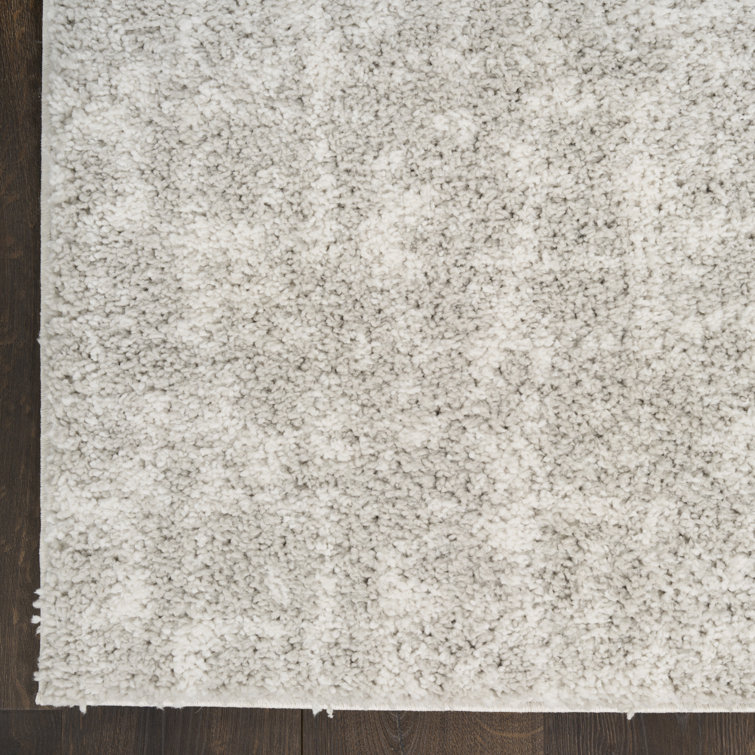 Ivory Grey Abstract Shag Synthetic Rectangular Rug 3'11" x 5'11"