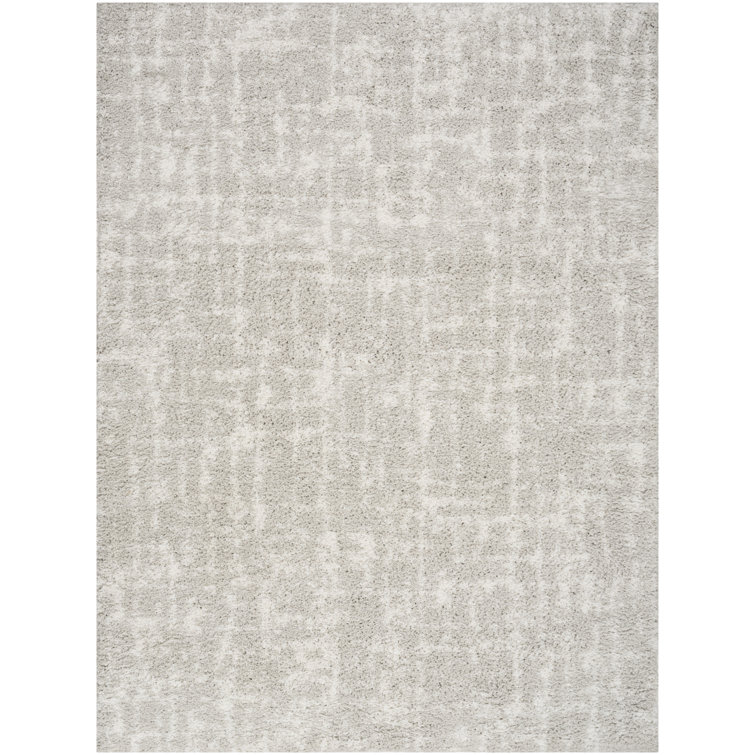 Ivory Grey Abstract Shag Synthetic Rectangular Rug 3'11" x 5'11"