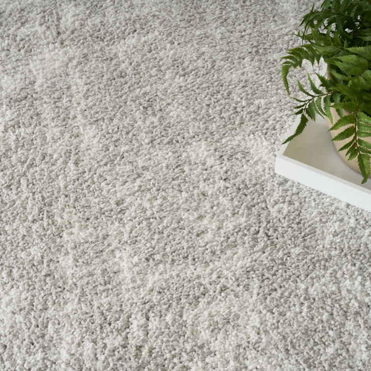 Ivory Grey Abstract Shag Synthetic Rectangular Rug 3'11" x 5'11"