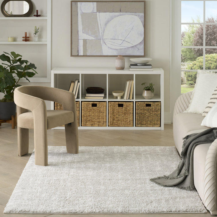 Ivory Grey Abstract Shag Synthetic Rectangular Rug 3'11" x 5'11"