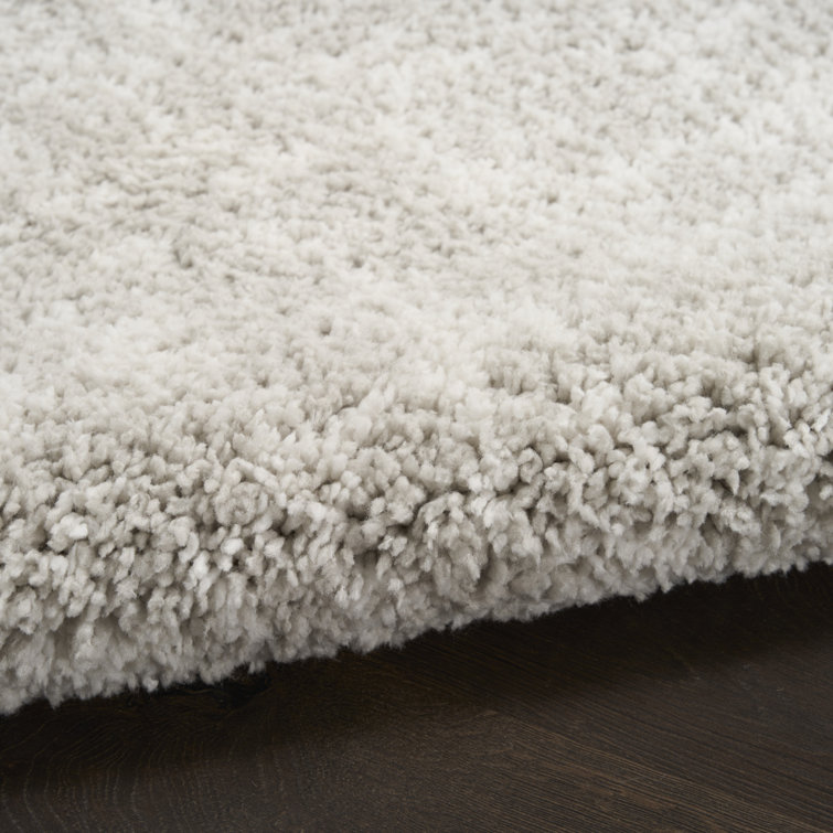 Ivory Grey Abstract Shag Synthetic Rectangular Rug 3'11" x 5'11"