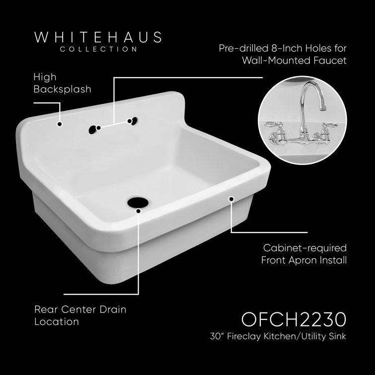 Elegant White 30" Fireclay Farmhouse Utility Sink with High Backsplash