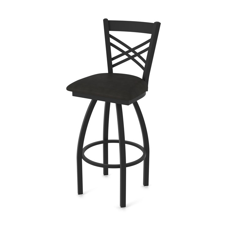 Catalina Extra Tall Black Swivel Bar Stool with Faux Leather Seat