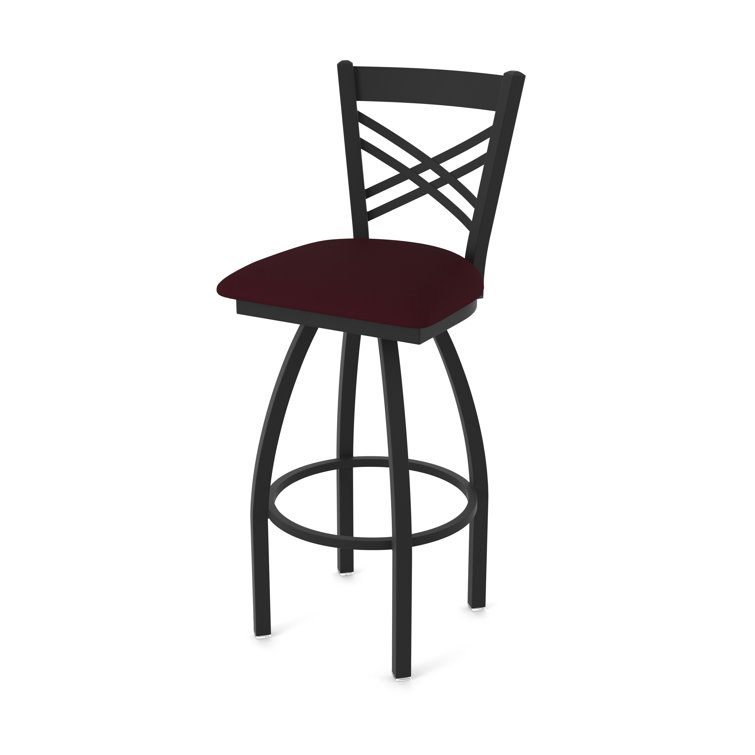 Catalina Black Metal Swivel Bar Stool with Bordeaux Faux Leather Seat