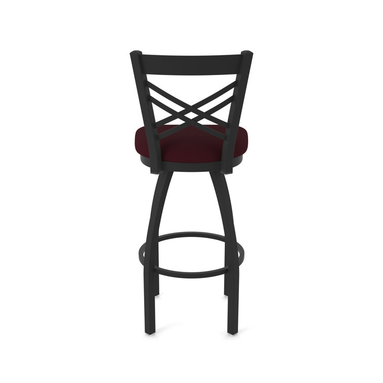 Catalina Black Metal Swivel Bar Stool with Bordeaux Faux Leather Seat