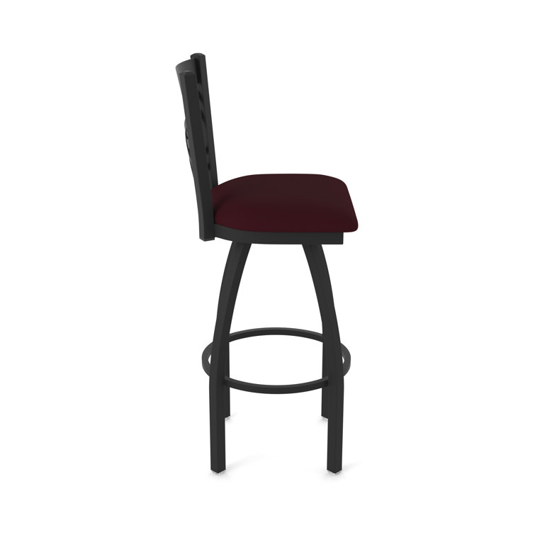 Catalina Black Metal Swivel Bar Stool with Bordeaux Faux Leather Seat