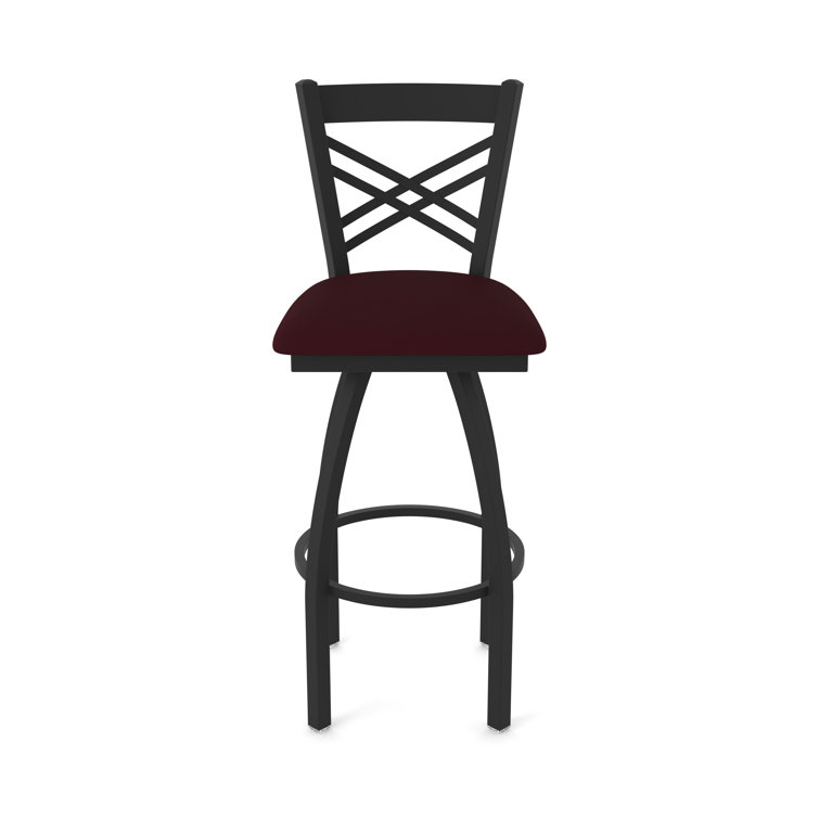 Catalina Black Metal Swivel Bar Stool with Bordeaux Faux Leather Seat