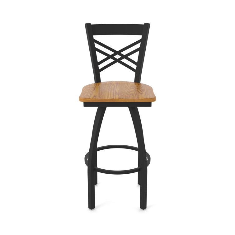 Catalina 25" Swivel Counter Stool in Black Wrinkle and Medium Oak