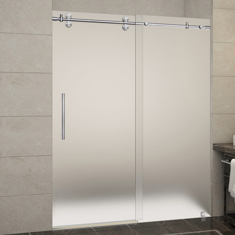 Langham 75" Frosted Glass Frameless Sliding Shower Door