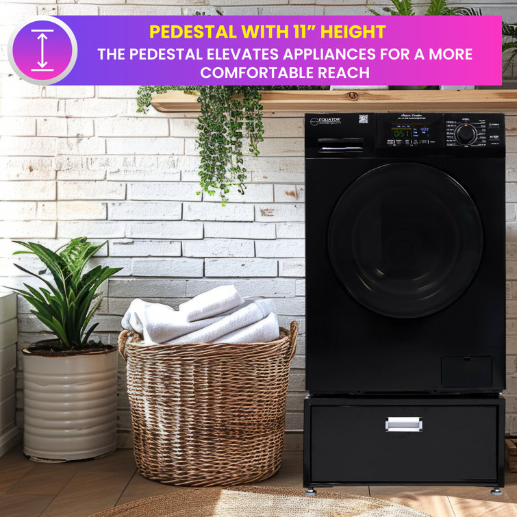 Black 1.62 cu. ft. Smart Electric All-in-One Washer Dryer with Pedestal