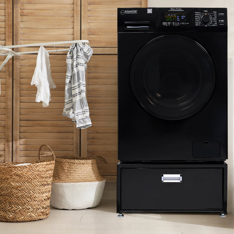 Black 1.62 cu. ft. Smart Electric All-in-One Washer Dryer with Pedestal