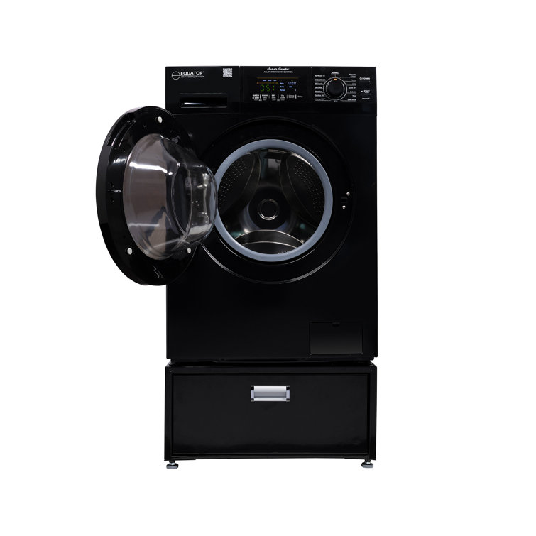 Black 1.62 cu. ft. Smart Electric All-in-One Washer Dryer with Pedestal