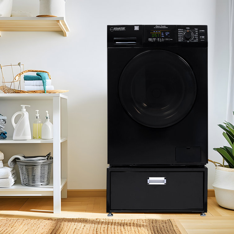 Black 1.62 cu. ft. Smart Electric All-in-One Washer Dryer with Pedestal