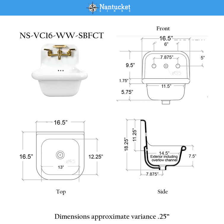 Victorian White Ceramic Wall-Mount Bathroom Sink with Satin Brass Faucet