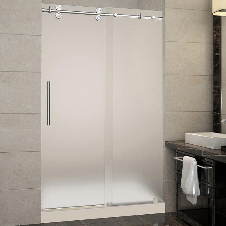 Langham 48" Chrome Frameless Sliding Shower Door with Frosted Glass