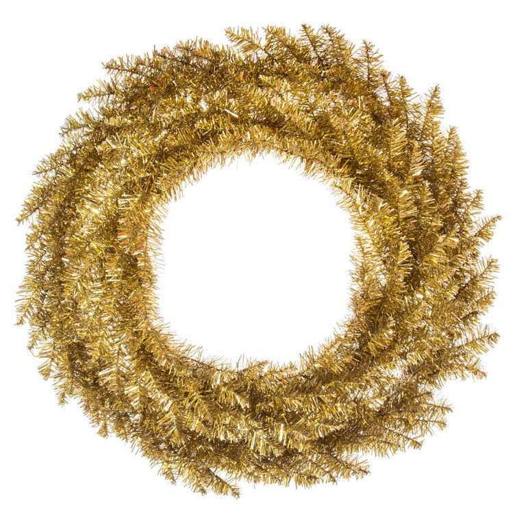 24" Gold Tinsel Artificial Outdoor Wreath with PVC Tips