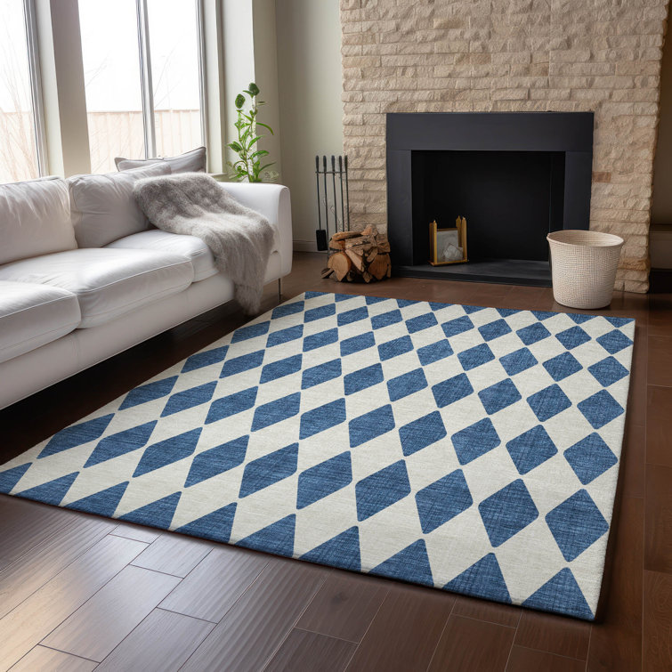 Red Diamond Pattern Washable Synthetic Rectangular Rug 46" x 30"