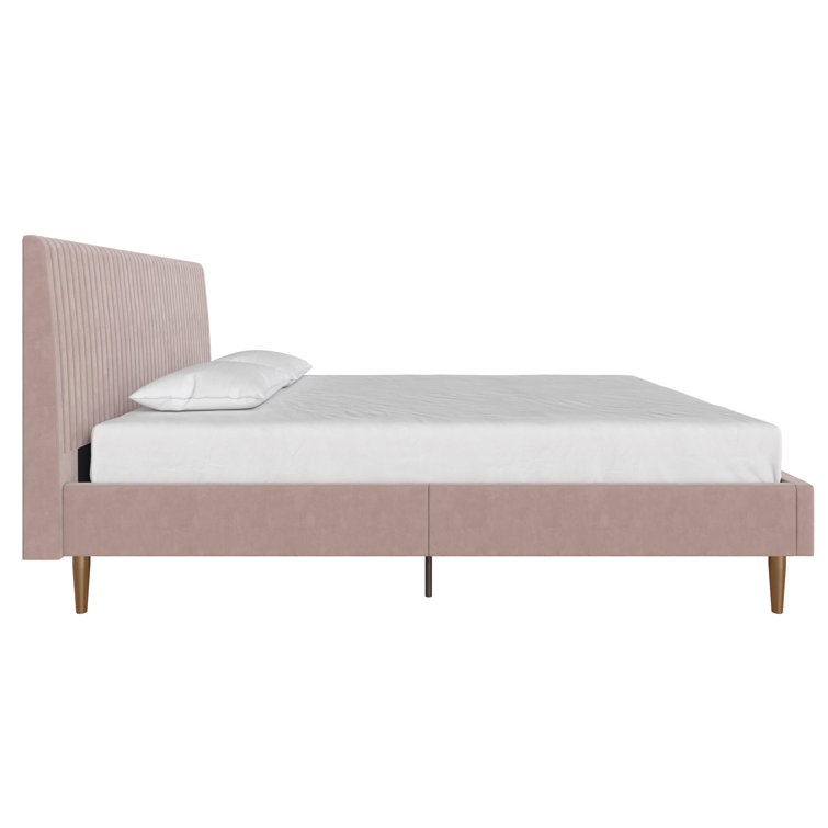 Blush Velvet Full Upholstered Bed with Tufted Headboard