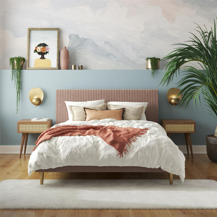 Blush Velvet Full Upholstered Bed with Tufted Headboard