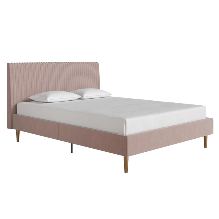 Blush Velvet Full Upholstered Bed with Tufted Headboard