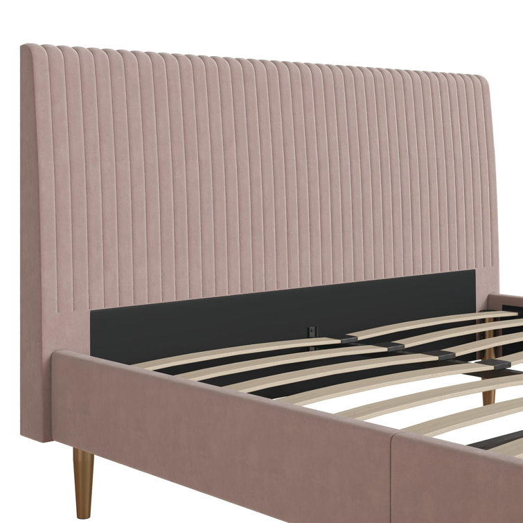 Blush Velvet Full Upholstered Bed with Tufted Headboard