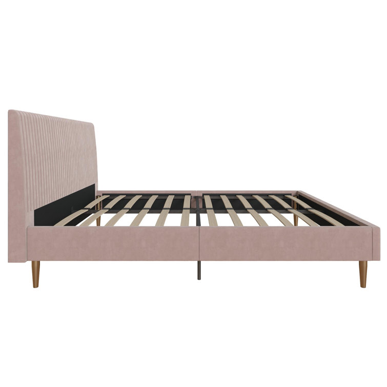 Blush Velvet Full Upholstered Bed with Tufted Headboard