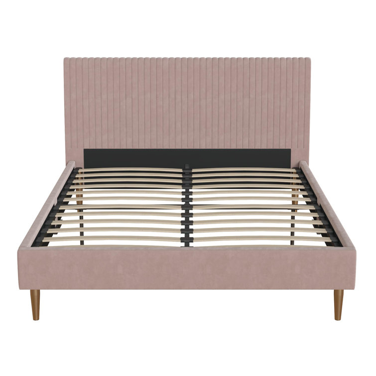 Blush Velvet Full Upholstered Bed with Tufted Headboard