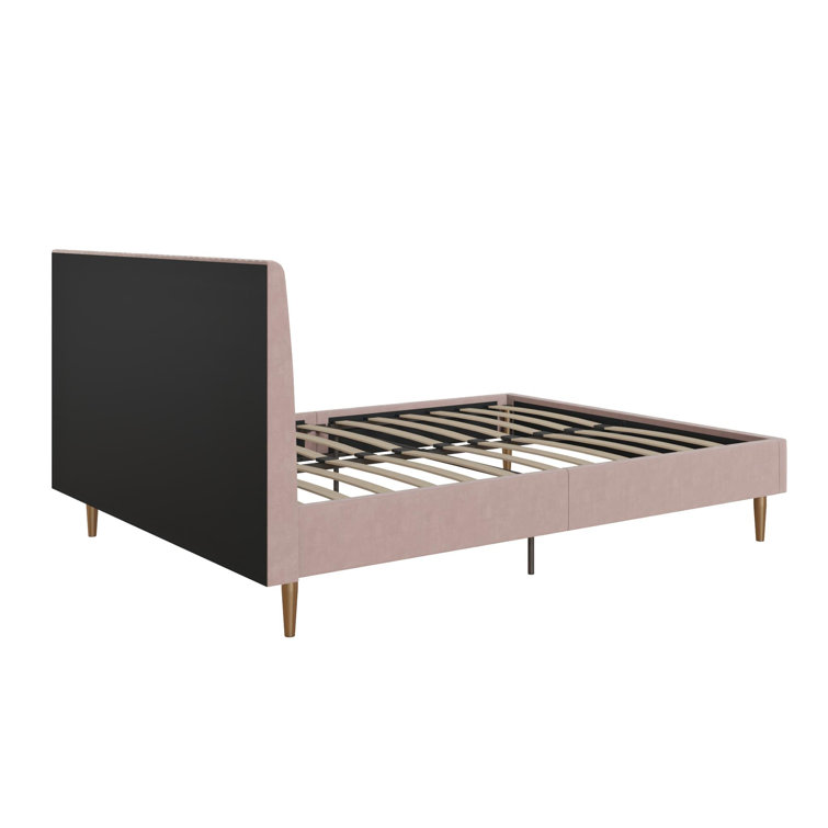 Blush Velvet Full Upholstered Bed with Tufted Headboard