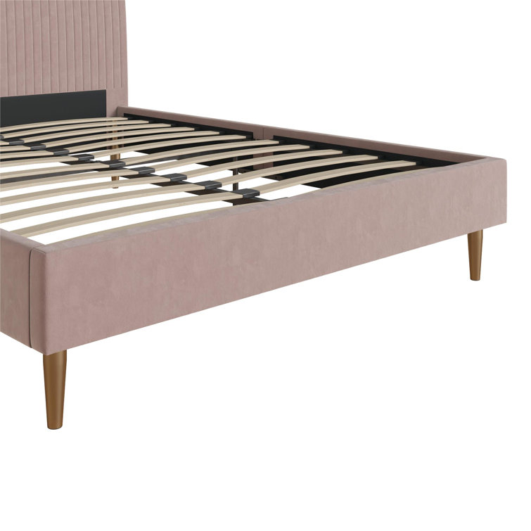 Blush Velvet Full Upholstered Bed with Tufted Headboard