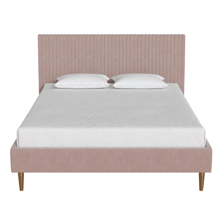 Blush Velvet Full Upholstered Bed with Tufted Headboard