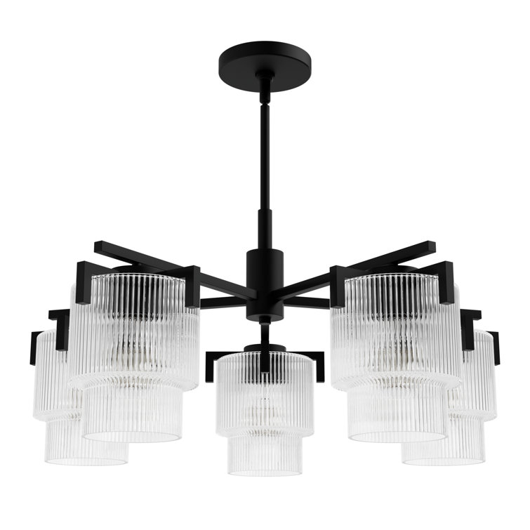 Ontario Matte Black and Clear Glass 5-Light Drum Chandelier