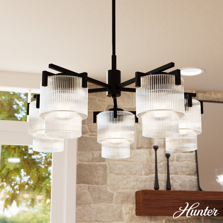 Ontario Matte Black and Clear Glass 5-Light Drum Chandelier