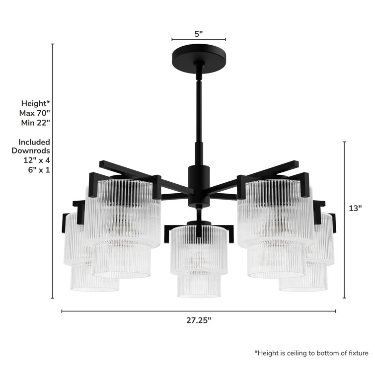 Ontario Matte Black and Clear Glass 5-Light Drum Chandelier