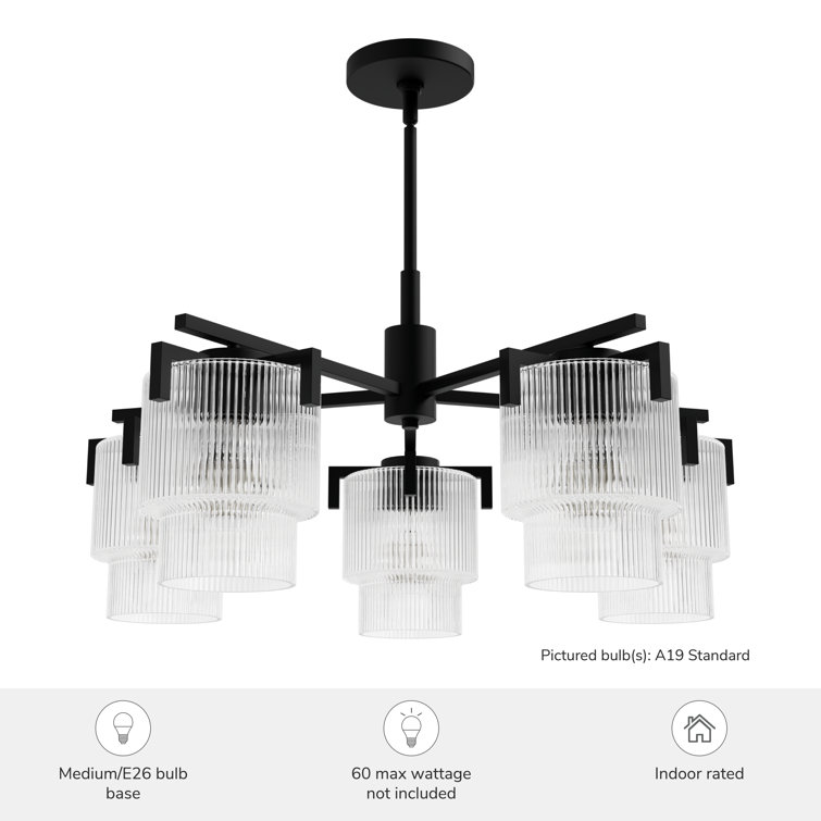 Ontario Matte Black and Clear Glass 5-Light Drum Chandelier