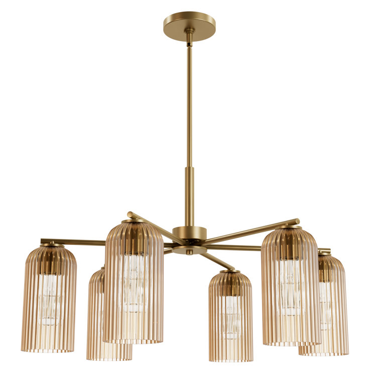 Beverly Glen Luxe Gold 6-Light Chandelier with Amber Glass Shades