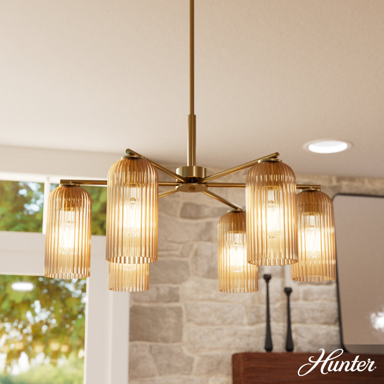 Beverly Glen Luxe Gold 6-Light Chandelier with Amber Glass Shades